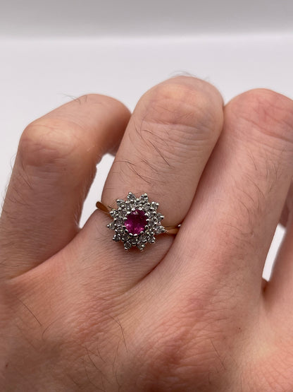 9ct gold ruby and diamond ring