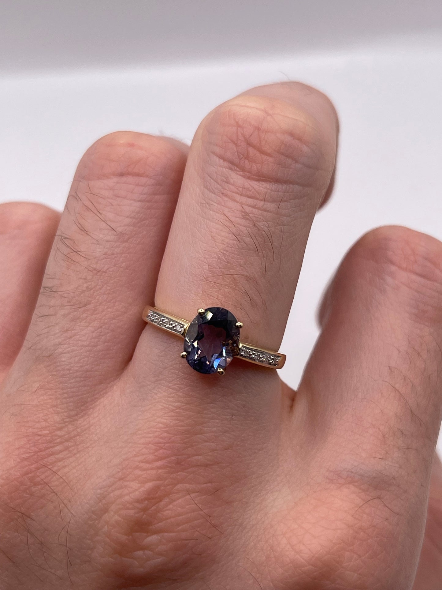 9ct gold iolite and diamond ring