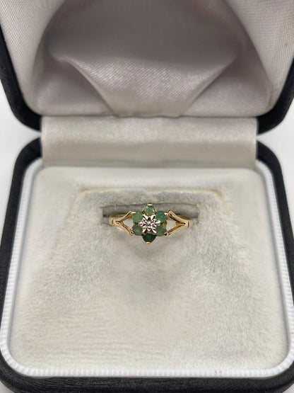 9ct gold emerald and diamond ring