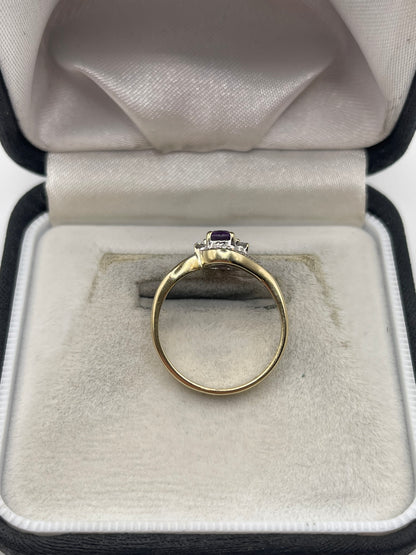 9ct gold amethyst and diamond ring