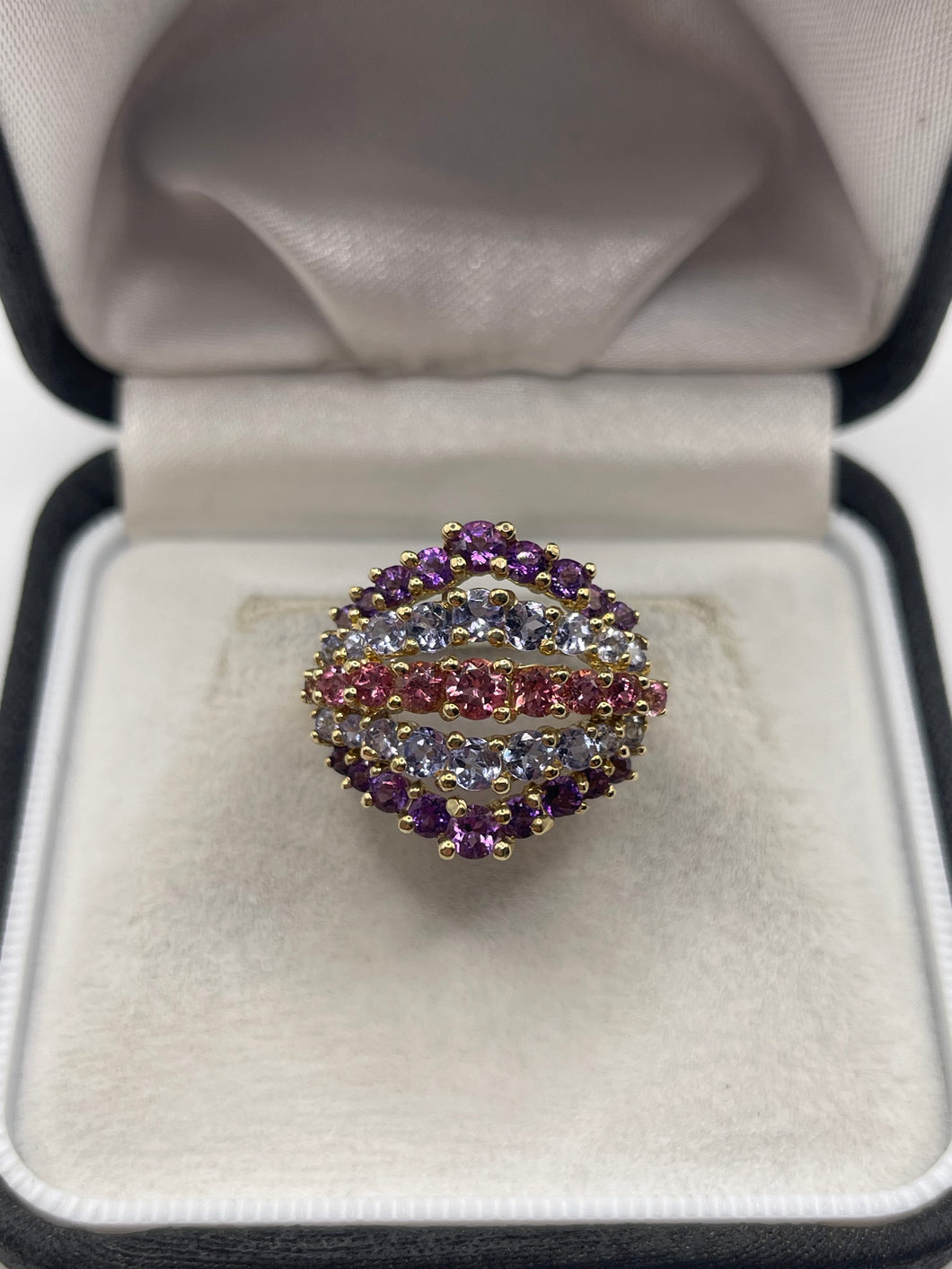 9ct gold tourmaline, tanzanite and amethyst ring