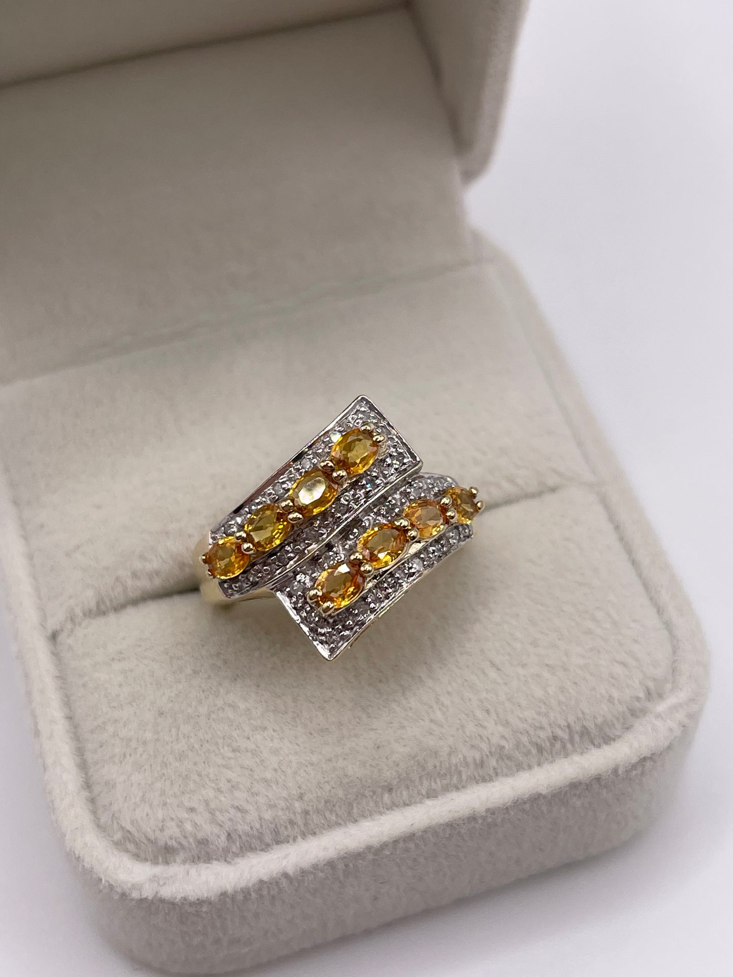9ct gold orange sapphire and diamond ring