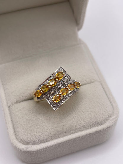9ct gold orange sapphire and diamond ring