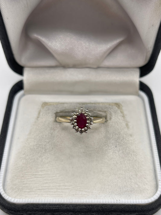 9ct gold ruby and diamond ring