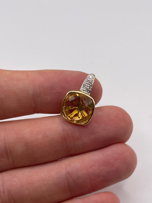9ct gold citrine and diamond pendant