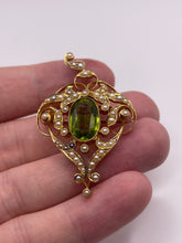 Load image into Gallery viewer, Antique 15ct peridot and pearl pendant / brooch
