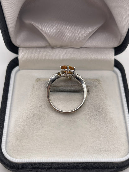 18ct white gold citrine and diamond ring