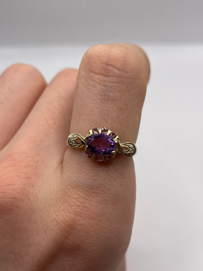 9ct gold amethyst, tourmaline and diamond ring