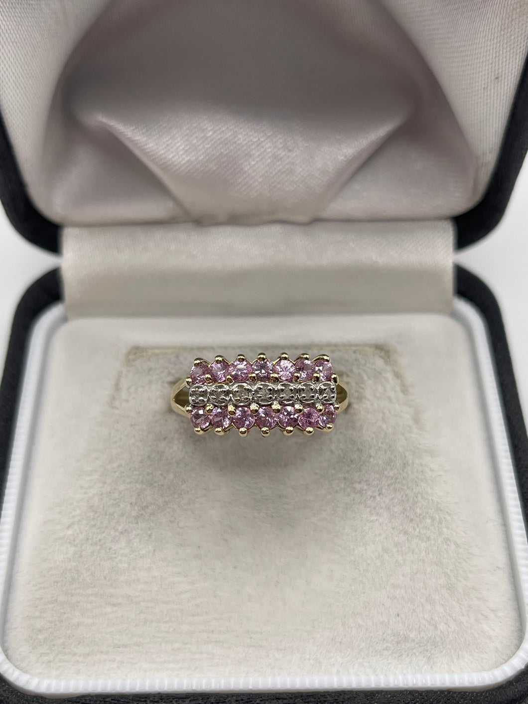 9ct gold pink topaz and diamond ring