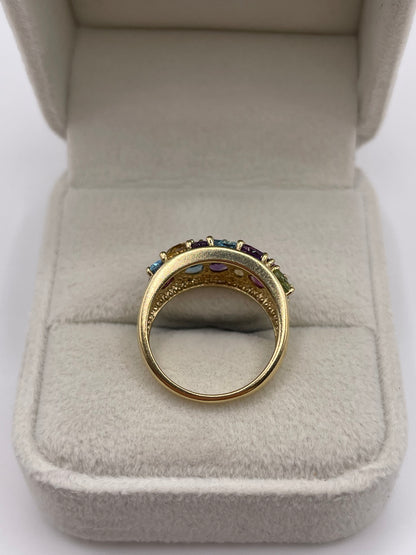 9ct gold multi gemstone cluster ring