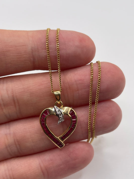 9ct gold ruby and diamond necklace