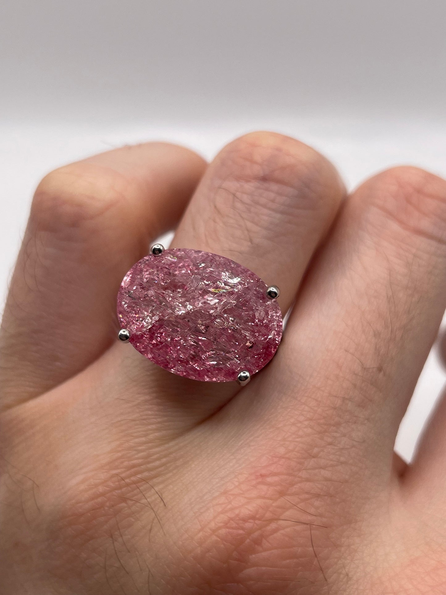 Silver crackled quartz ring