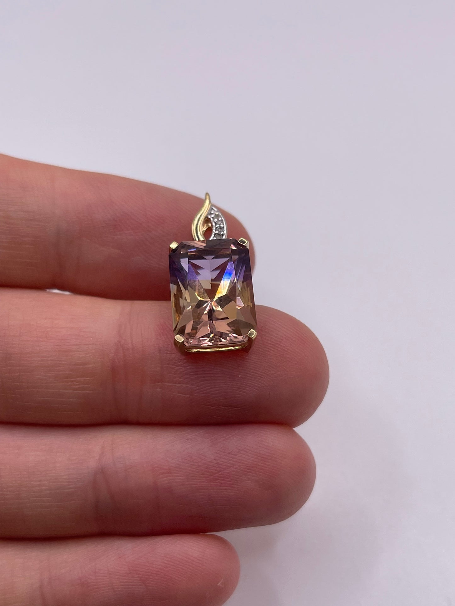 9ct gold ametrine and diamond pendant