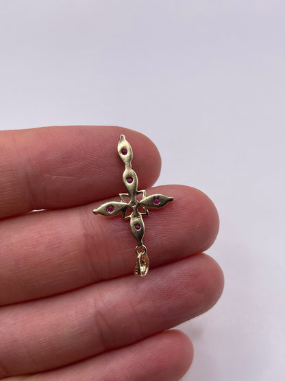 9ct gold ruby and diamond cross pendant