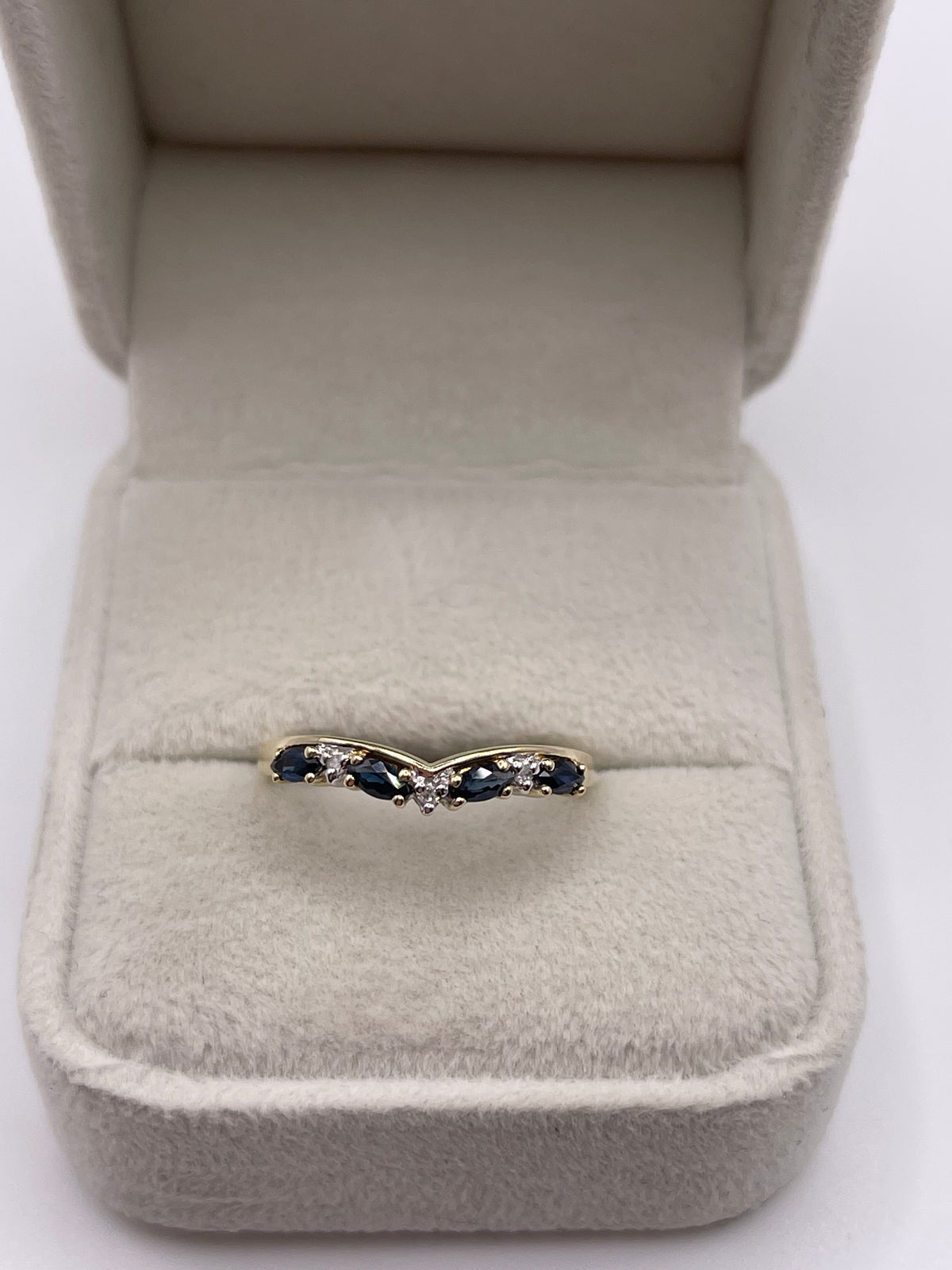 9ct gold sapphire and diamond wishbone ring