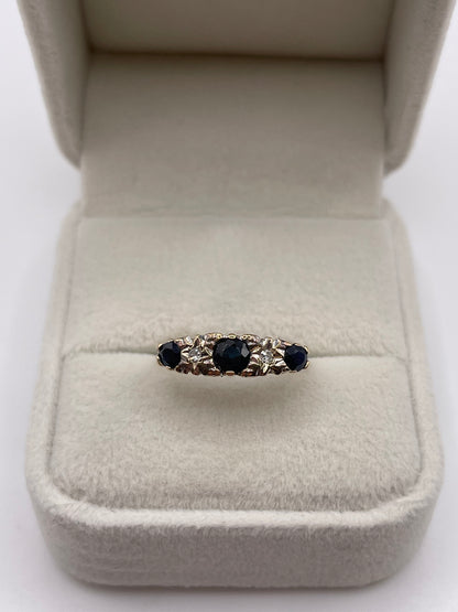 9ct gold sapphire and diamond ring