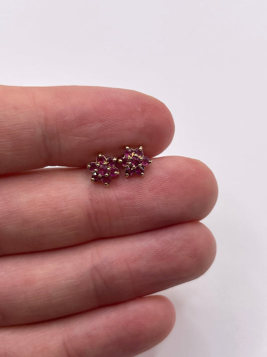 9ct gold ruby cluster earrings