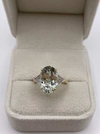 9ct gold green amethyst and diamond ring