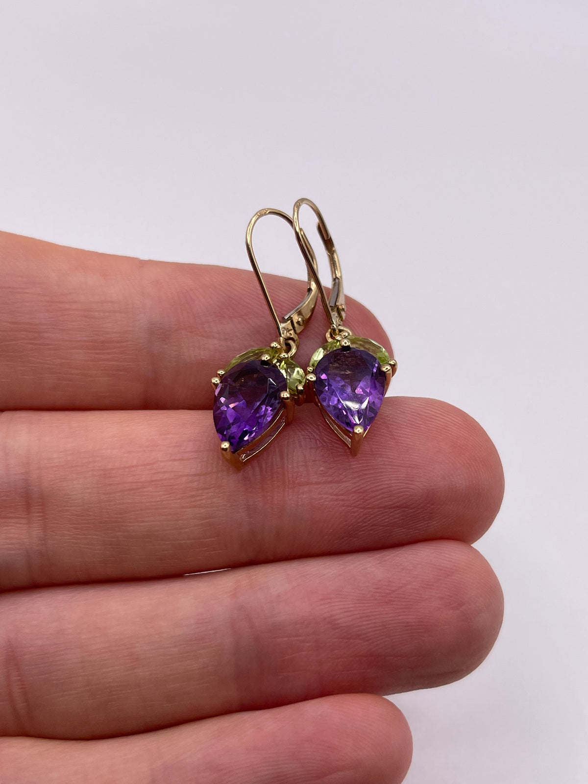 9ct gold amethyst and peridot earrings