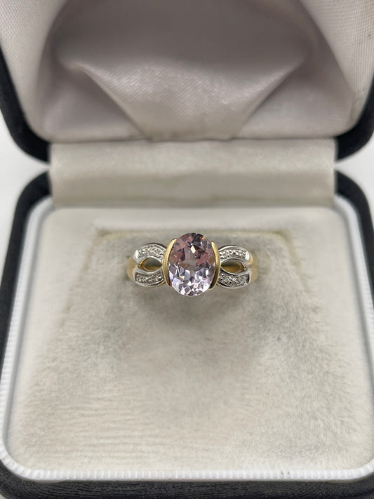 9ct gold kunzite and diamond ring