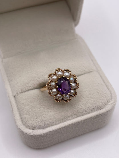 9ct gold amethyst and pearl ring