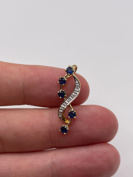 9ct gold sapphire and diamond pendant