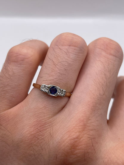 9ct gold platinum sapphire and diamond ring