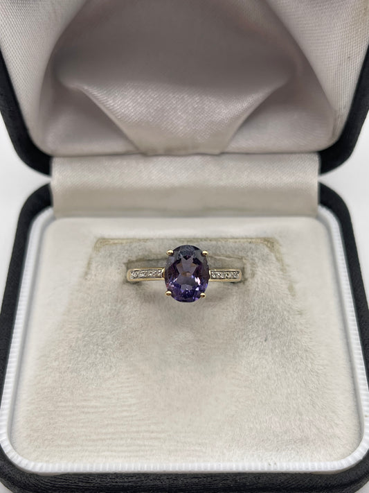 9ct gold iolite and diamond ring