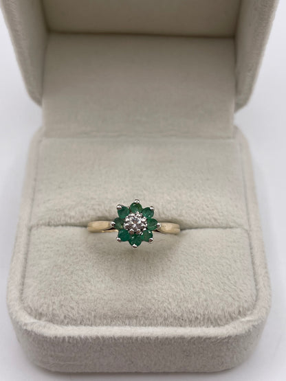 9ct gold emerald and diamond ring