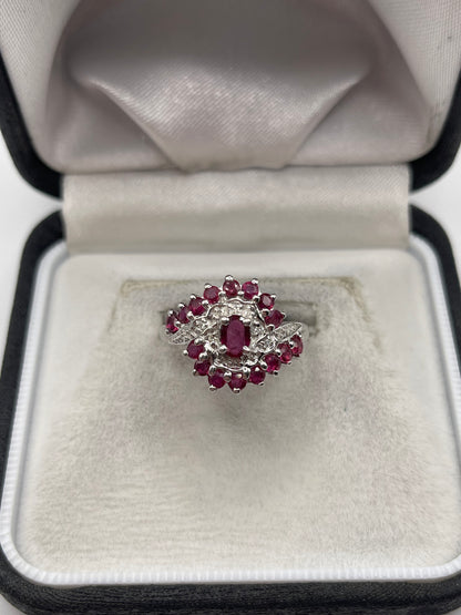 9ct white gold ruby and diamond ring