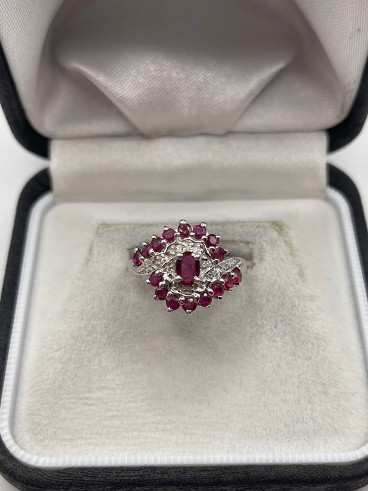 9ct white gold ruby and diamond ring