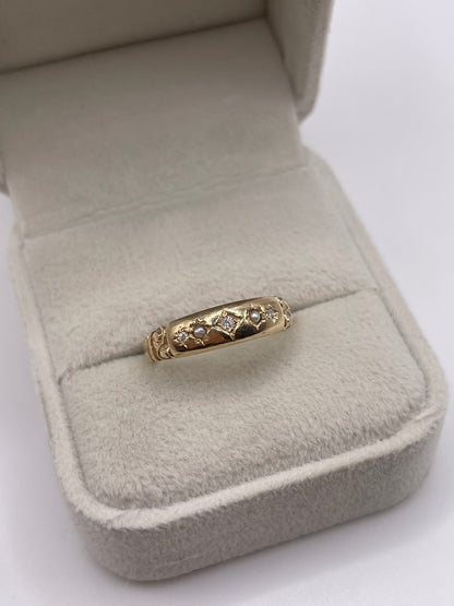 9ct gold pearl and diamond gypsy ring