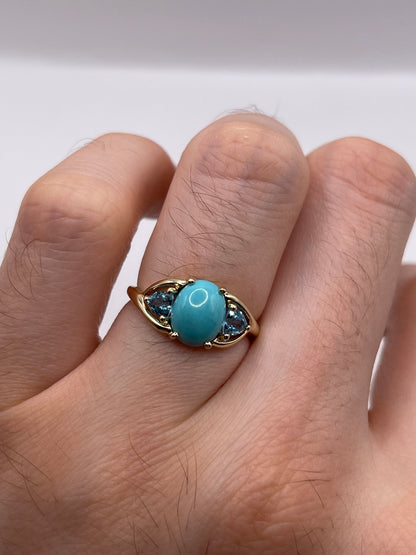 9ct gold turquoise and topaz ring