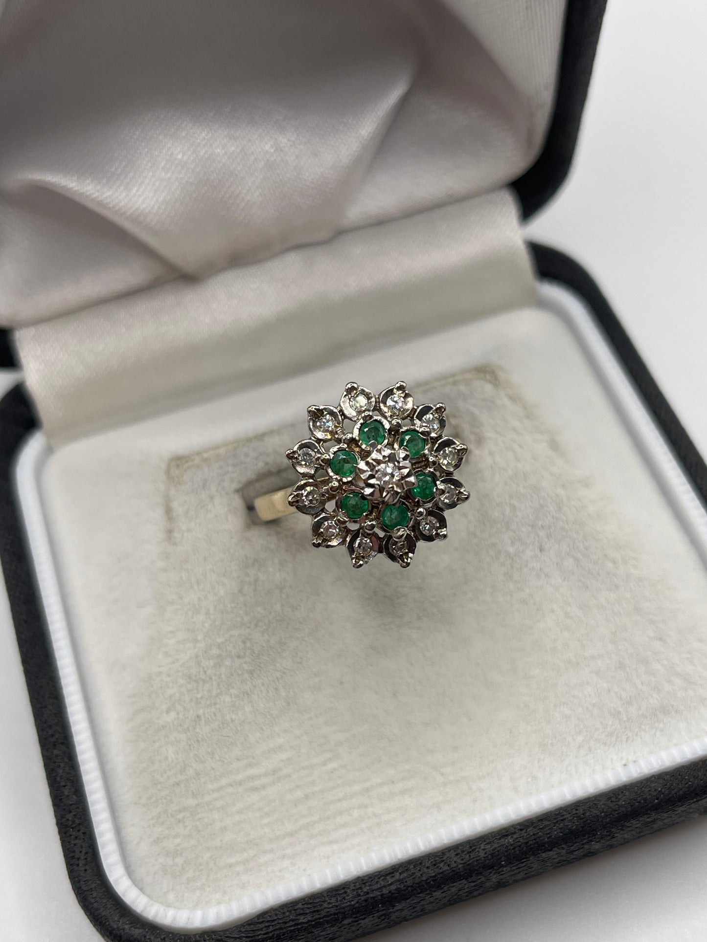 9ct gold emerald and diamond ring