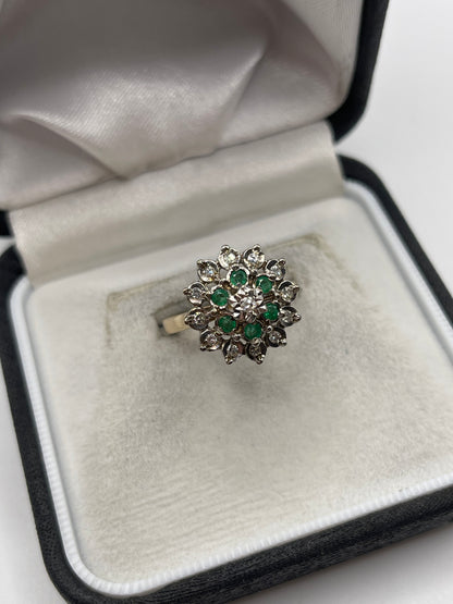 9ct gold emerald and diamond ring