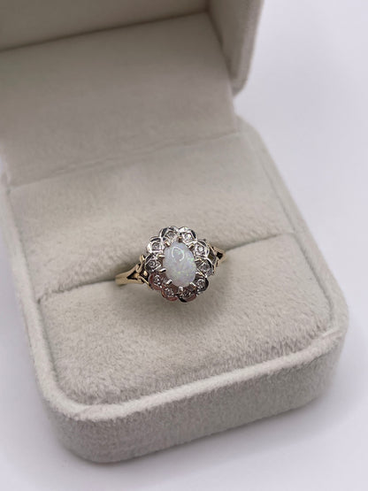 9ct gold opal and diamond ring
