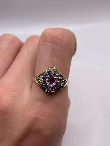 9ct gold sapphire and diamond cluster ring