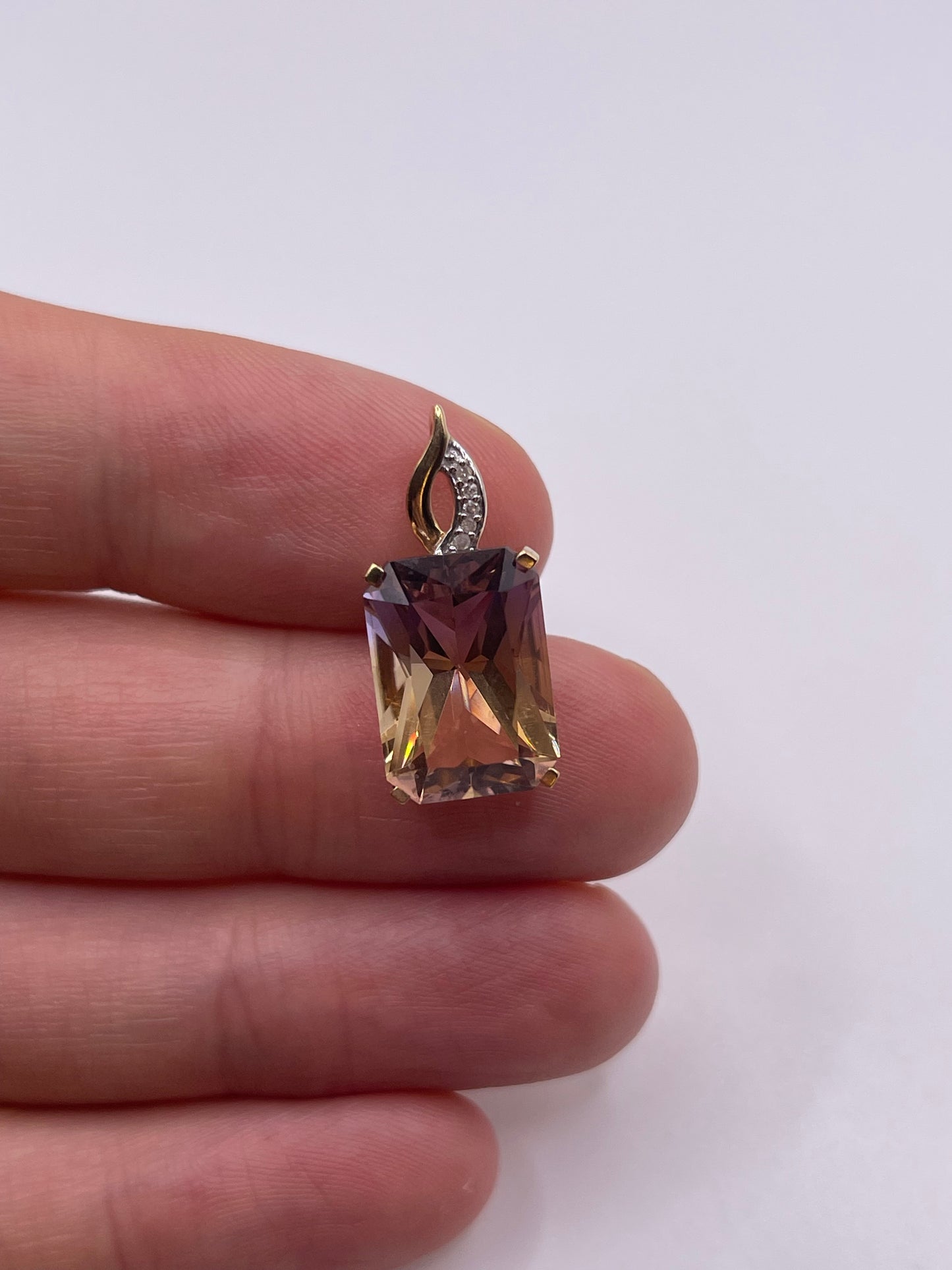 9ct gold ametrine and diamond pendant