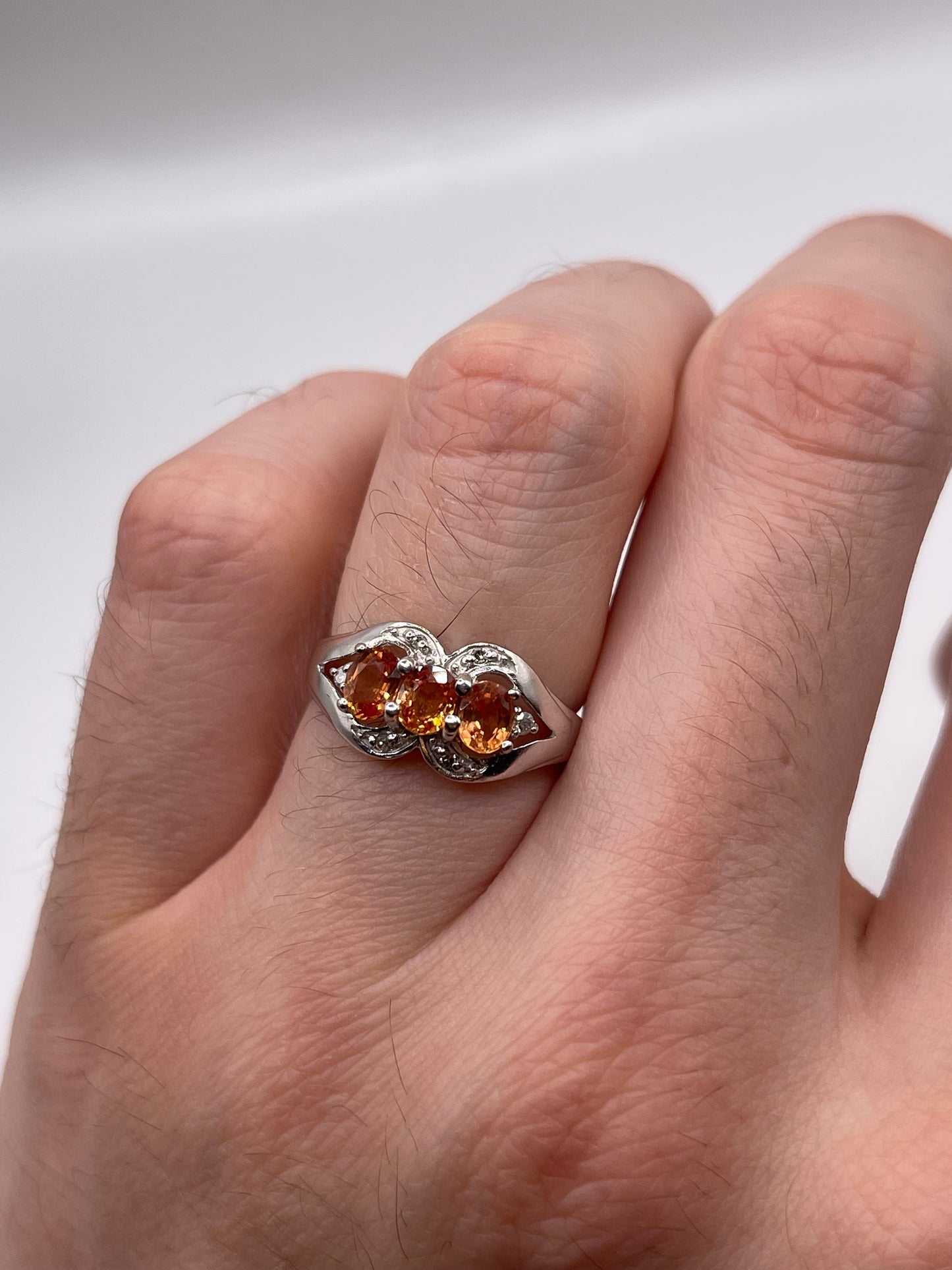 18ct white gold orange sapphire and diamond ring