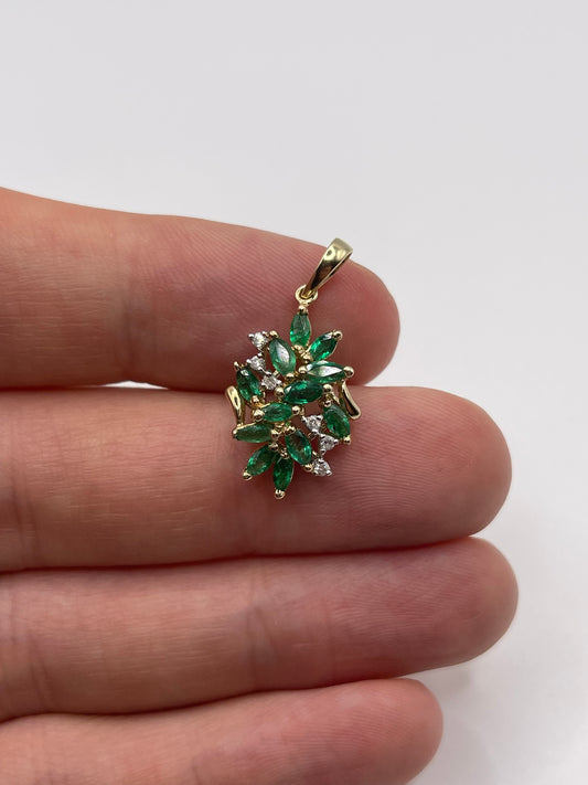9ct gold emerald and diamond pendant