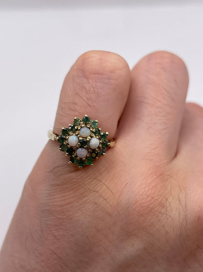 9ct gold opal and emerald ring