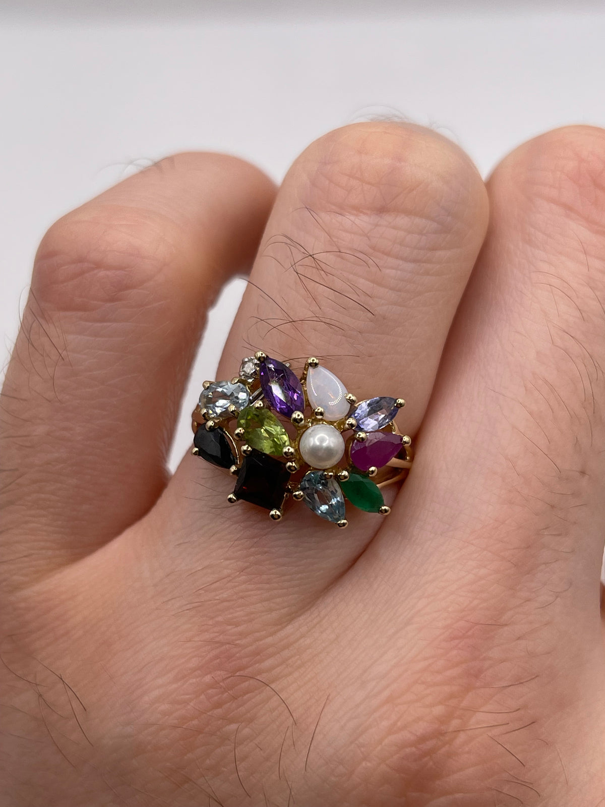 9ct gold multi gemstone cluster ring
