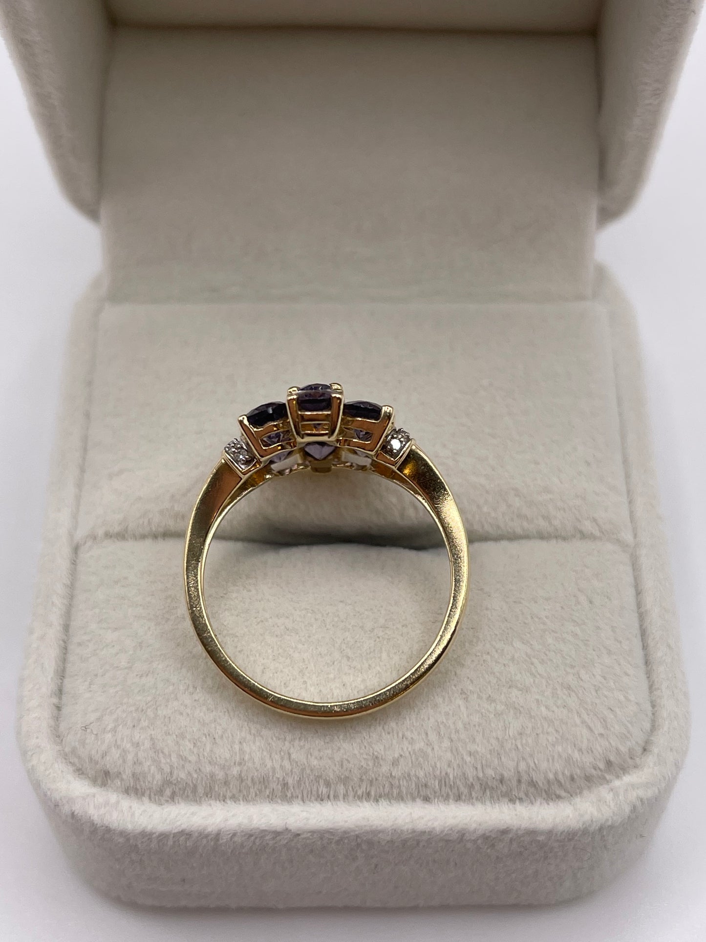 9ct gold iolite and diamond ring