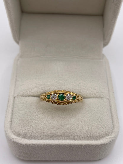 Antique 18ct gold emerald and diamond ring