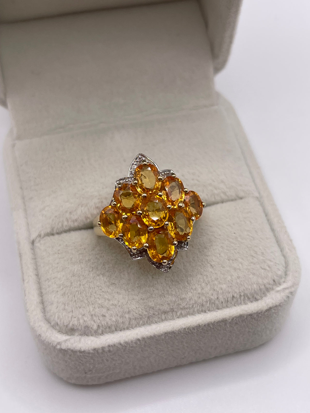 9ct gold orange sapphire and diamond ring
