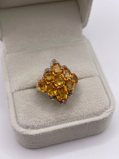 9ct gold orange sapphire and diamond ring