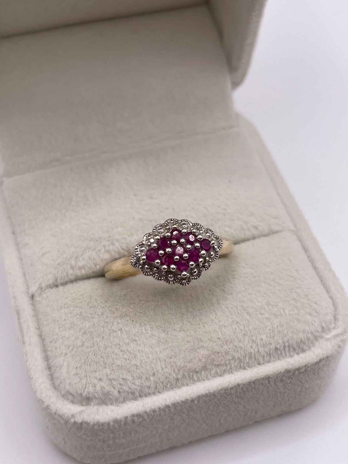 9ct gold ruby and diamond ring
