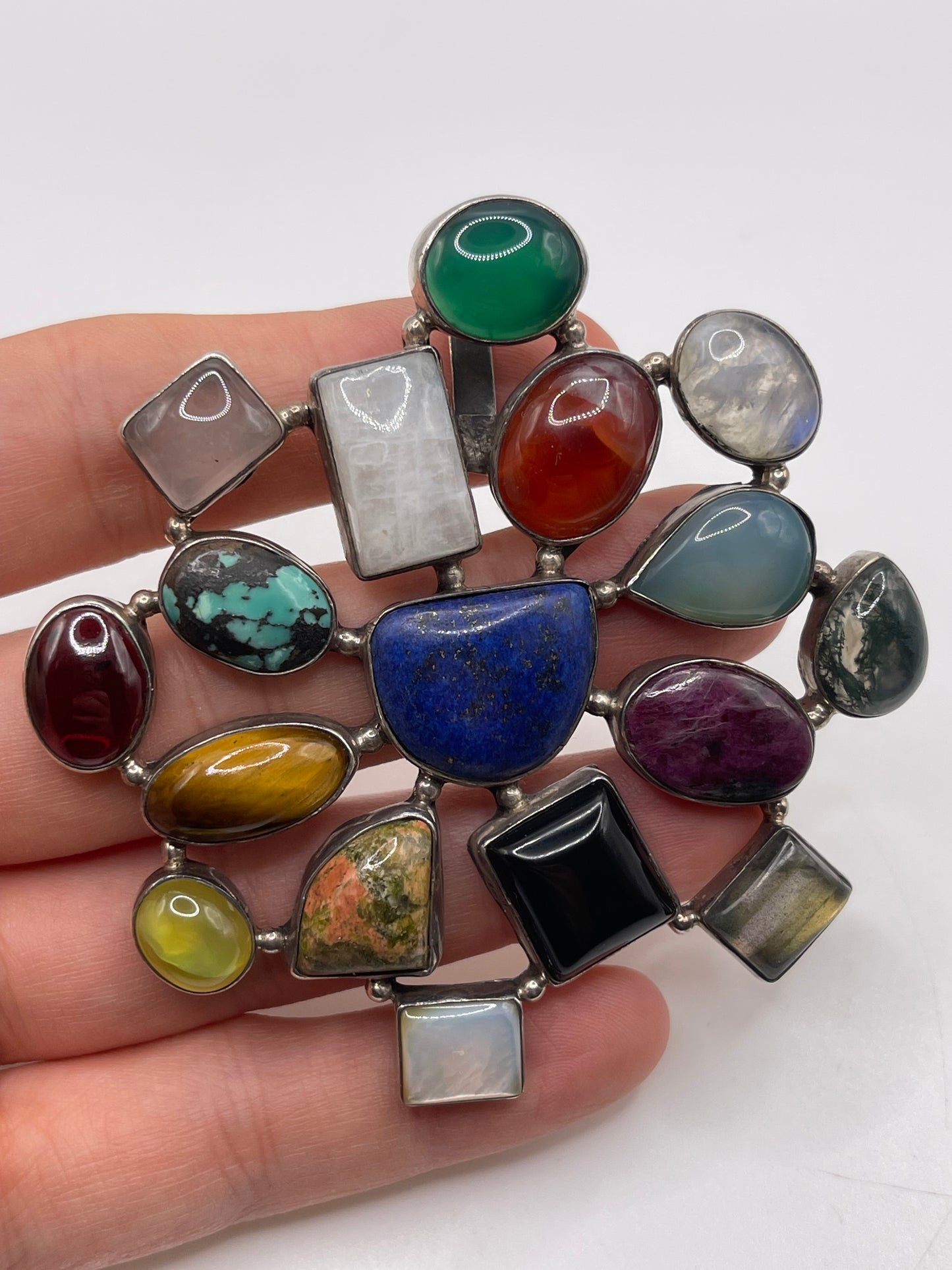 Heavy silver multi gemstone pendant