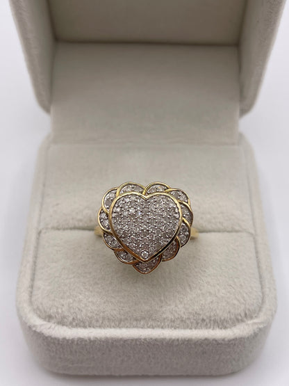 9ct gold diamond cluster heart ring
