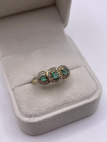 9ct gold emerald and diamond ring